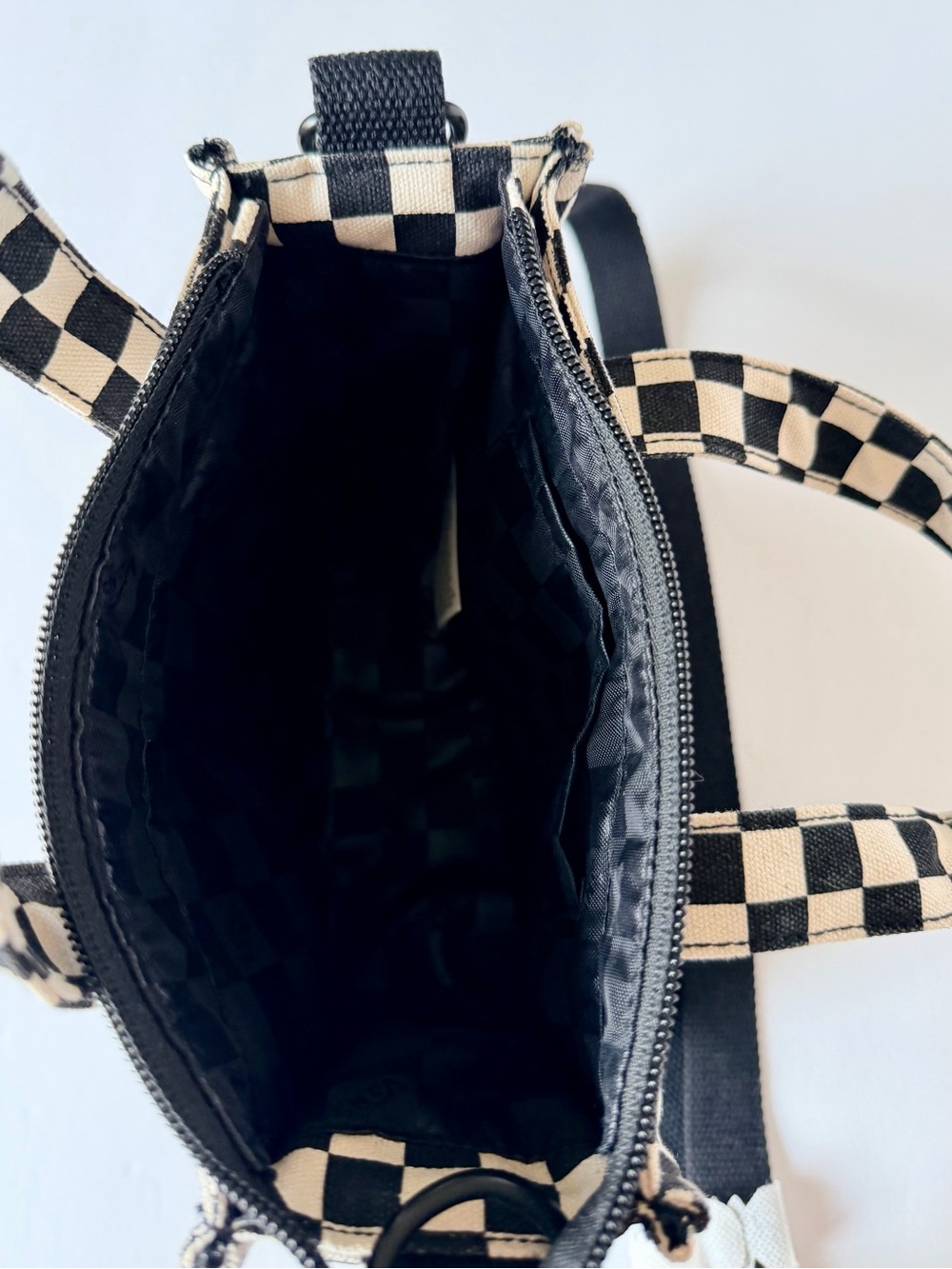 Vans Checkerboard Crossbody Tote - Black & Cream Canvas - Picture 2 of 10